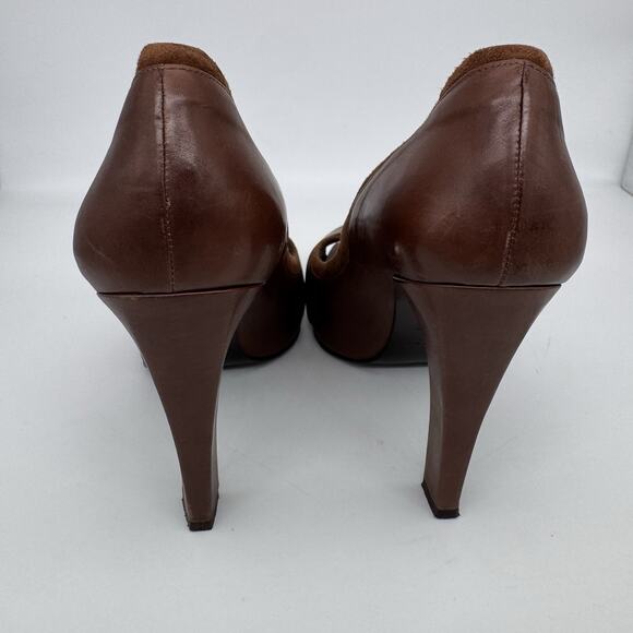 Pura Lopez Womens Leather Buckle Heel Shoes Size US 9 Brown Open Toe Y2K Office - Picture 3 of 11